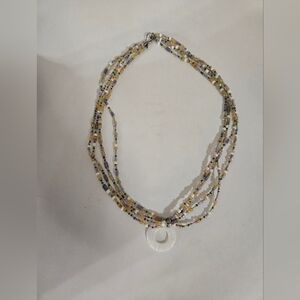 Source Unknown Pastel Beaded Necklace with Circular Pendant